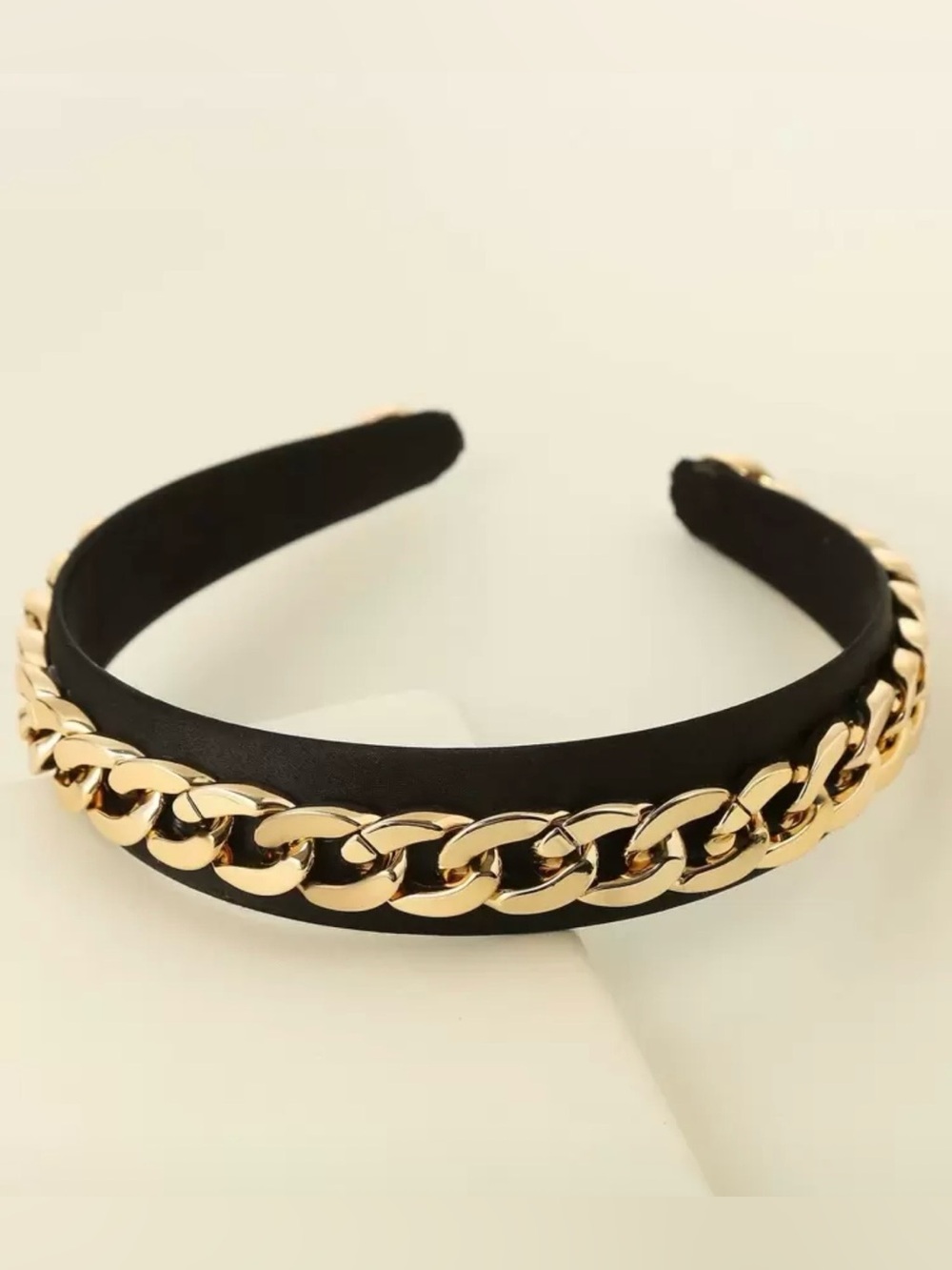 Black Headband with Gold Chain Accent
